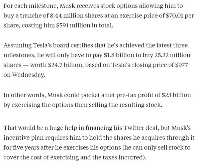 worth of Tesla stock options - but he can't sell the shares