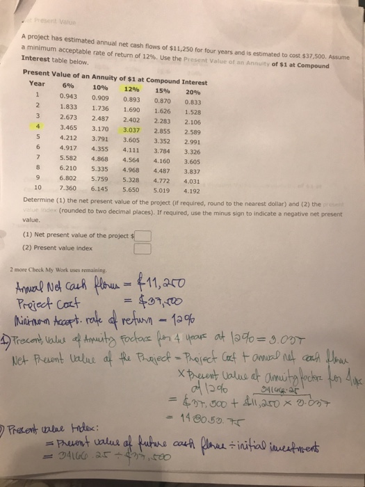  Please include solution. Thank you! Present Value A project has estimated