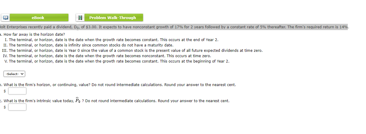  eBook Problem Walk-Through Holt Enterprises recently paid a dividend, Do, of