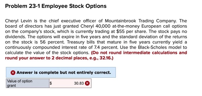  Problem 23-1 Employee Stock Options Cheryl Levin is the chief executive