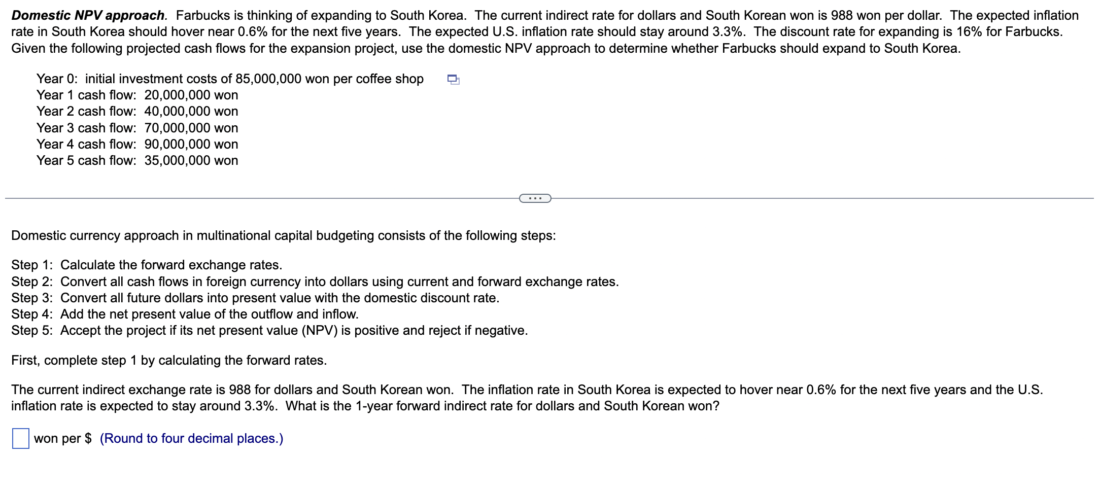 What is the 2-year forward indirect rate for dollars and South