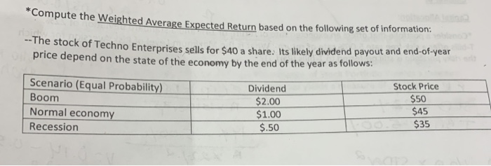 *Compute the Weighted Avera compute the weighted Average Expected Return based
