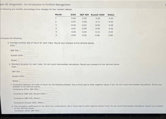  pter 06: Assignment - An introduction to Portfolio Management te following