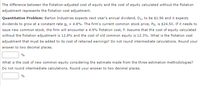 9.6 The difference between the flotation-adjusted cost of equity and the cost
