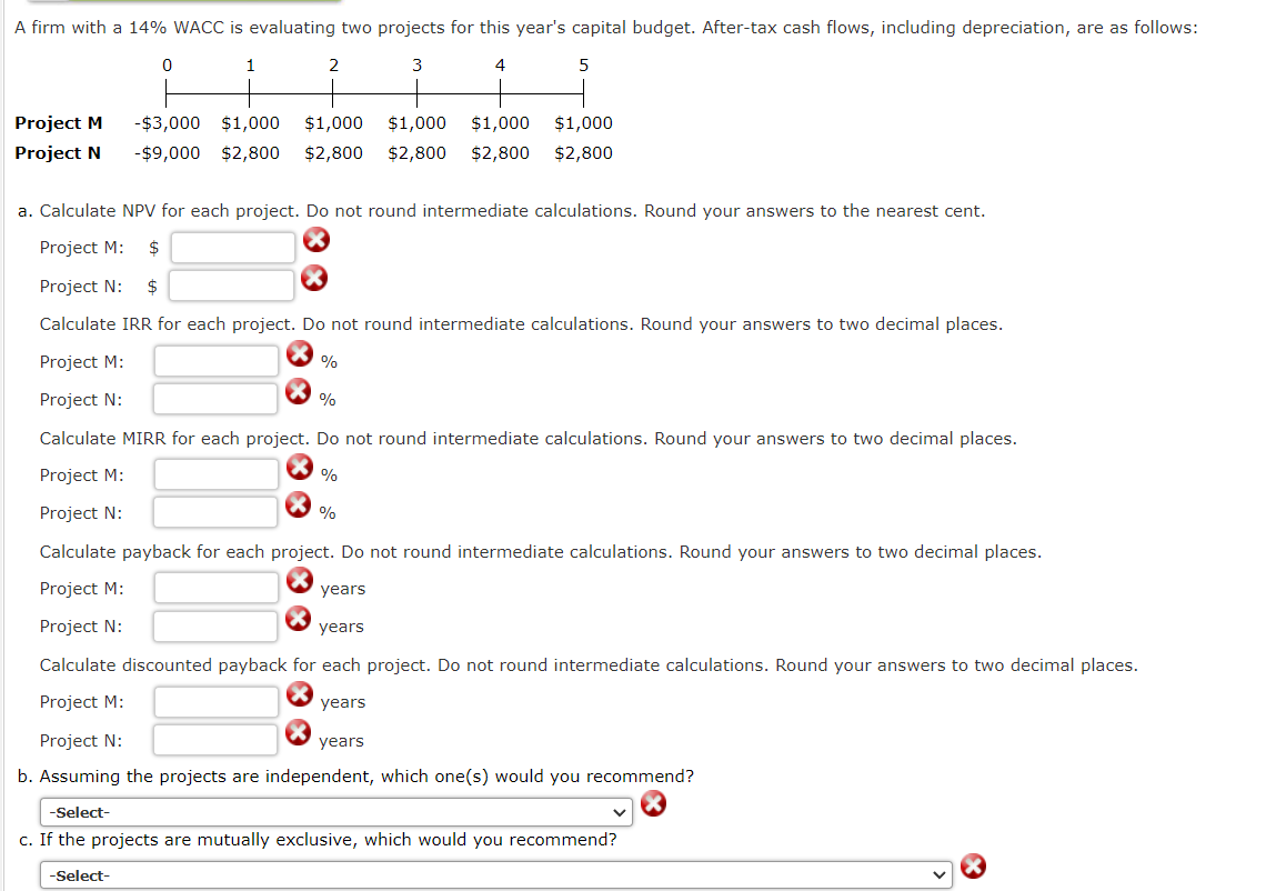  A firm with a 14% WACC is evaluating two projects for
