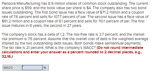 Please all work in excel format. Pandora Manufacturing has 8.9 million shares