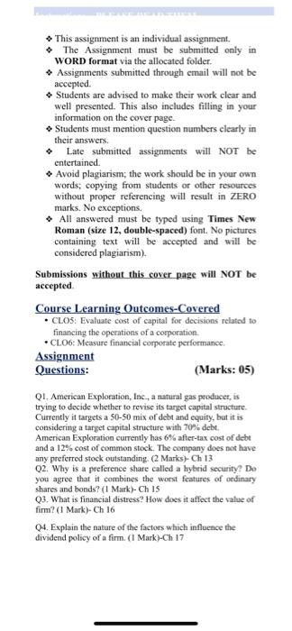  This assignment is an individual assignment The Assignment must be submitted