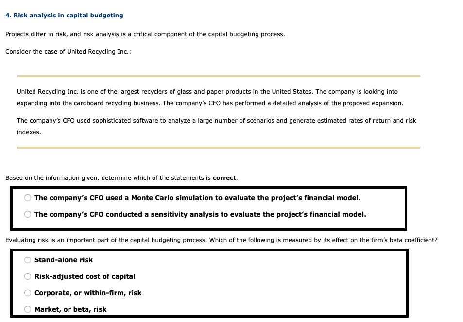  4. Risk analysis in capital budgeting Projects differ in risk, and
