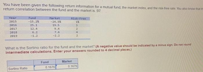  You have been given the following return information for a mutual