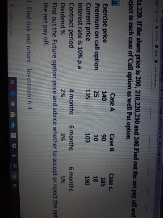 Urgent .............................Case A Case B Case C Exercise price 140 90 185