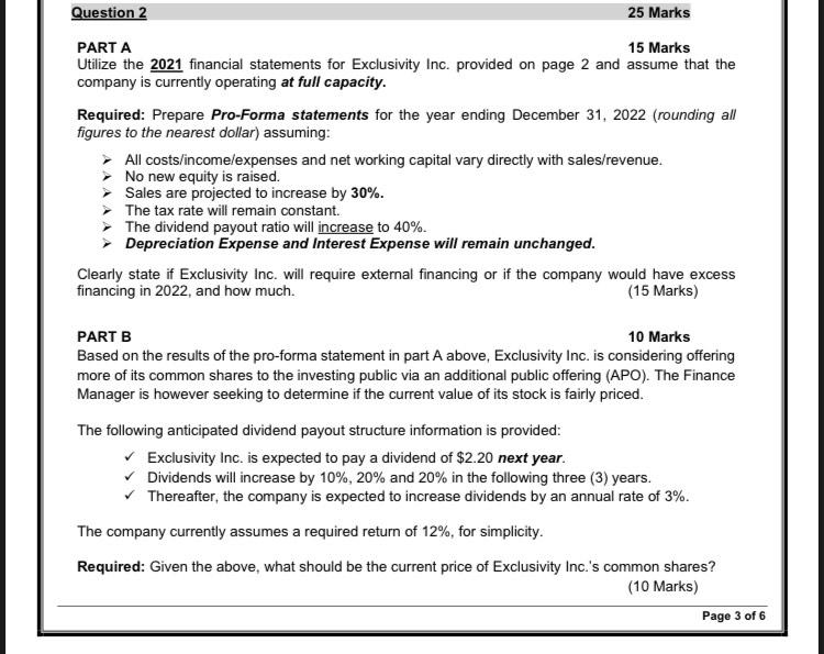 on a continuing case study of Exclusivity Inc. The following financial statements