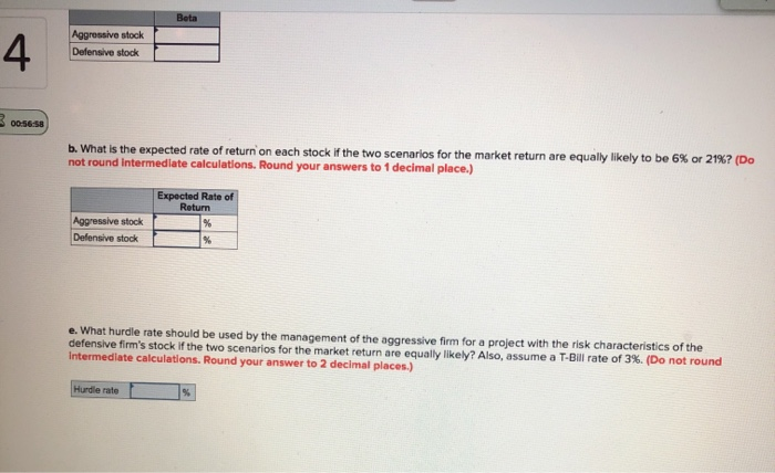 return on two stocks in two particular scenarios for the rate of