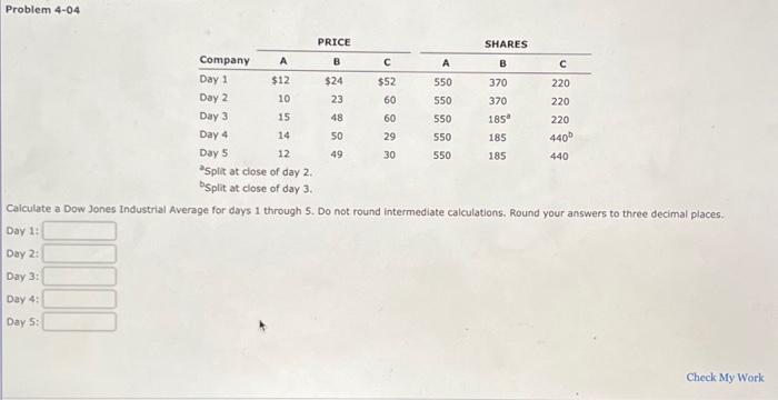 please show all work. i will not connect elsewhere. Problem 4-04 Split