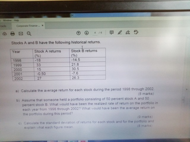 2002 Stock B returns (%) -14.5 21.8 30.5 -7.6 26.3 15 -0.50