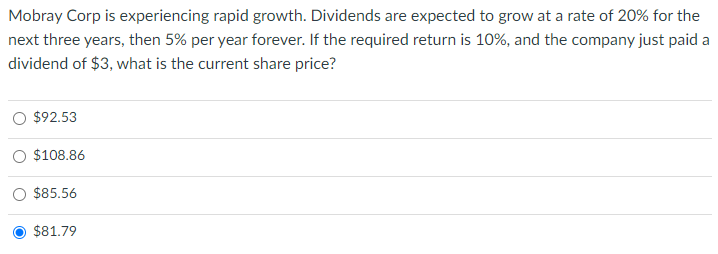  Mobray Corp is experiencing rapid growth. Dividends are expected to grow
