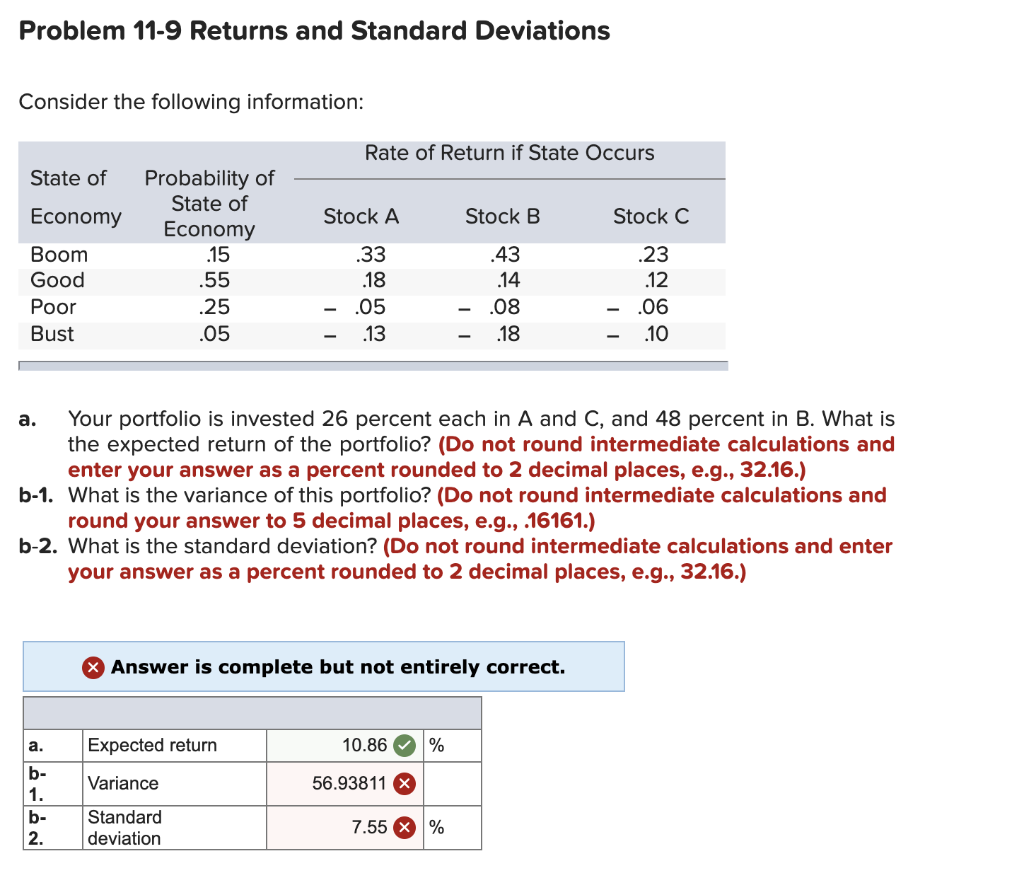  Problem 11-9 Returns and Standard Deviations Consider the following information: Rate