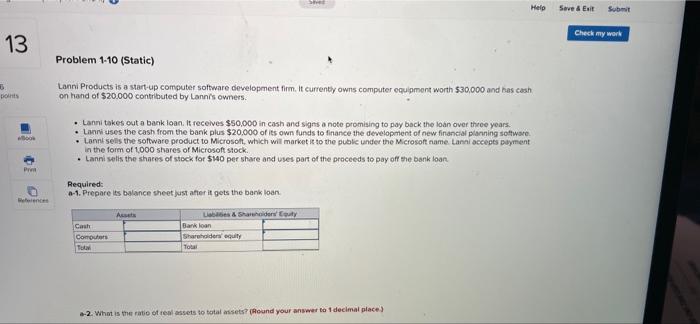  Svet Help Problem 1-10 (Static) Lanni Products is a start-up computer
