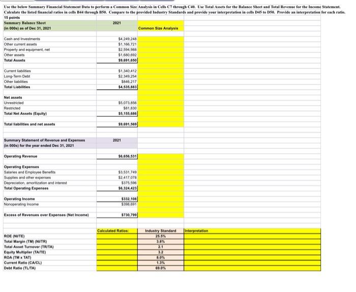 show me the excel steps too 15 points Summary Balanee Sheet (in