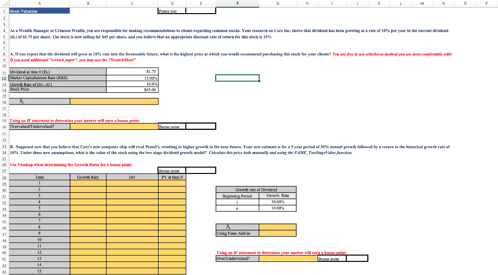 **Using Excel Formulas** 1 Stock Valuatica Points lost1 4 5 As a