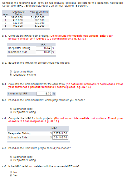  Consider the following cash flows on two mutually exclusive projects for