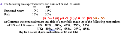 How do I calculate the expected return and risk for iii)