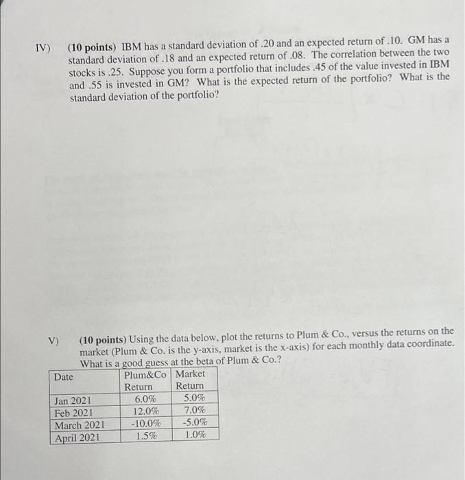 please answer both, thank you! IV) (10 points) IBM has a standard