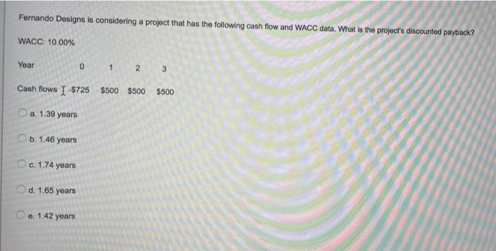  Fernando Designs is considering a project that has the following cash