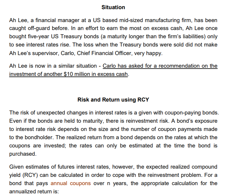 Risk and Return analysis Situation Ah Lee, a financial manager at a