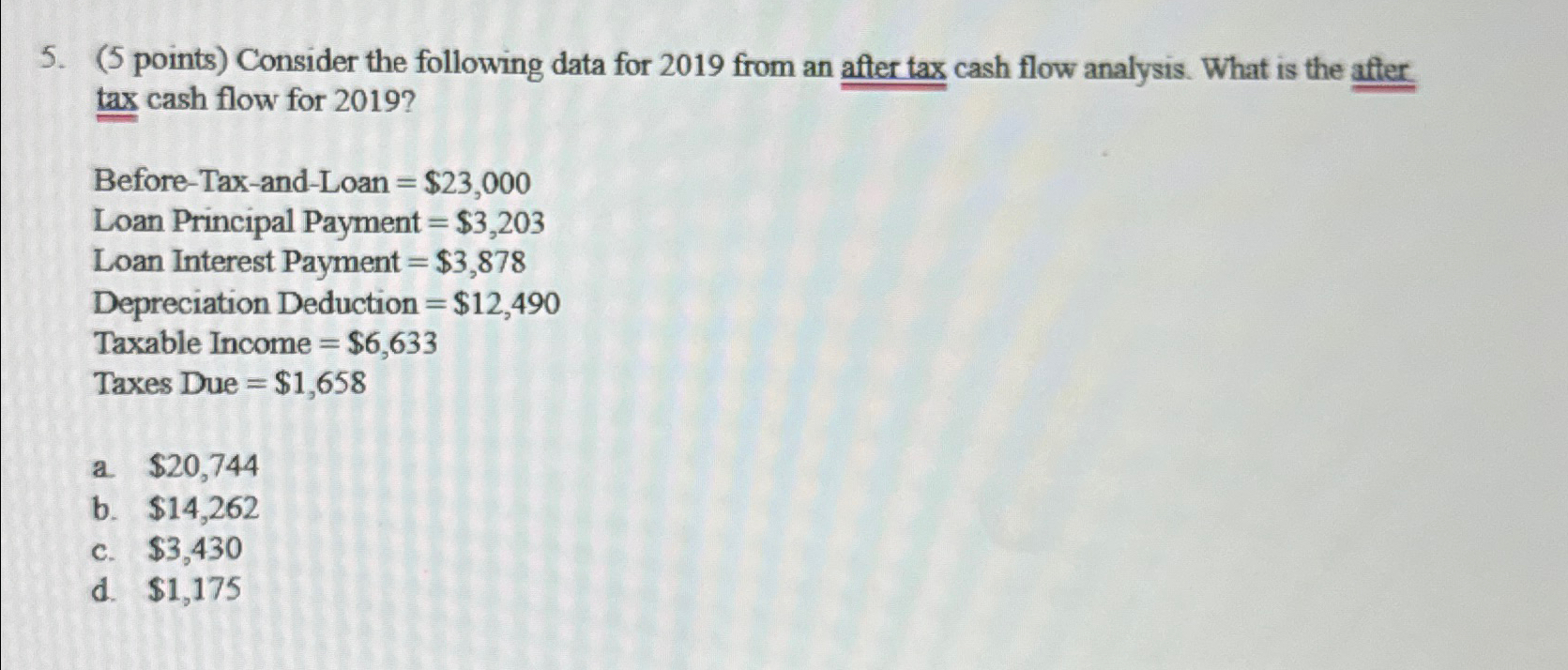  (5 points) Consider the following data for 2019 from an after