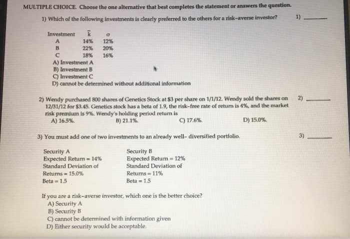  MULTIPLE CH0ICE. Choose the one alternative that best completes the statement