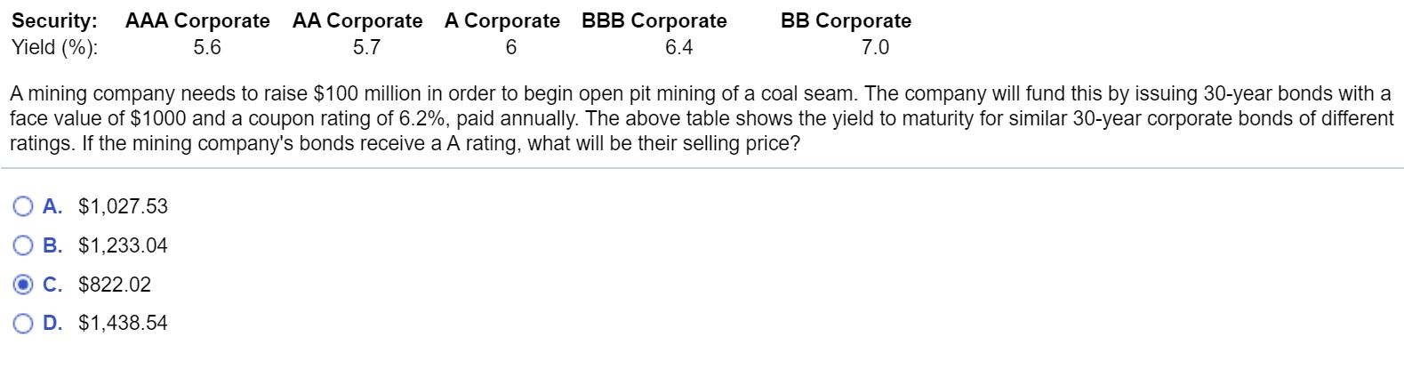  Security: Yield (%): AAA Corporate AA Corporate A Corporate BBB Corporate