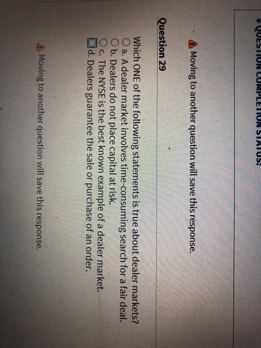  $ QUESTIUN CUMPLETION STATUS! A Moving to another question will save