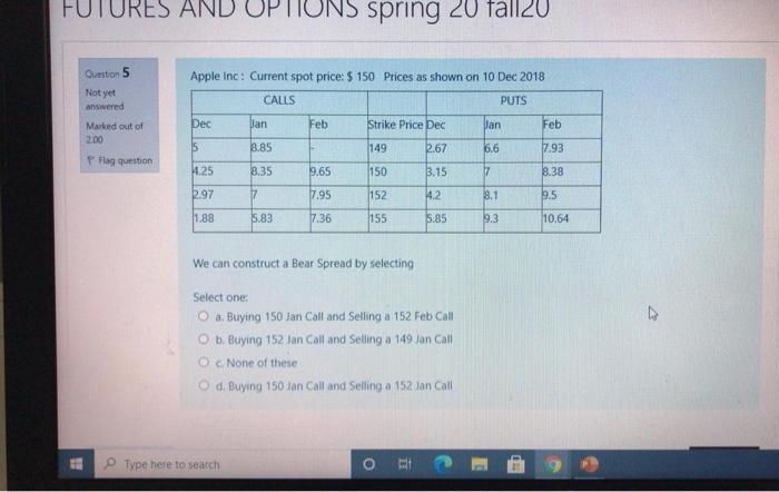  FUTURES AND OPTIONS Spring 20 fall20 Question 5 Not yet answered