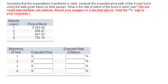  Assuming that the expectations hypothesis is valid, compute the expected price