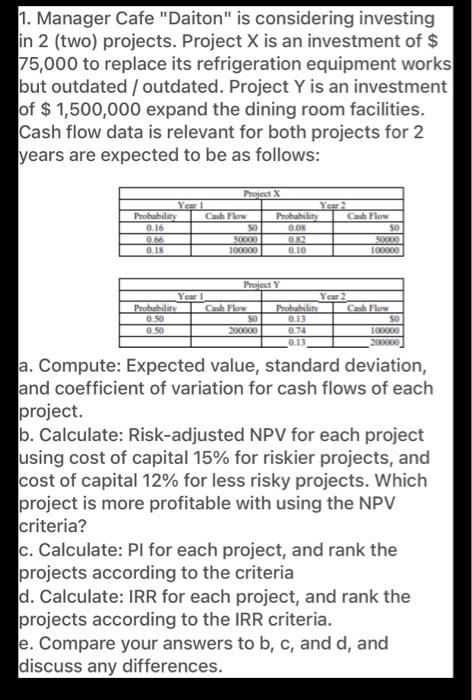  a. Compute: Expected value, standard deviation, and coefficient of variation for
