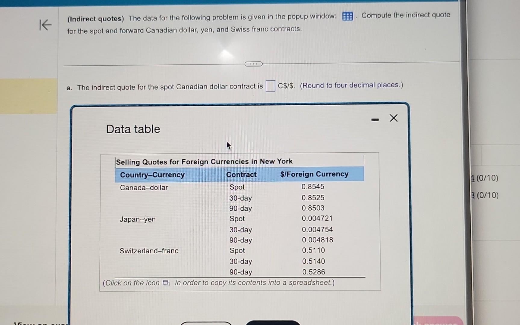 (Indirect quotes) The data for the following problem is given in