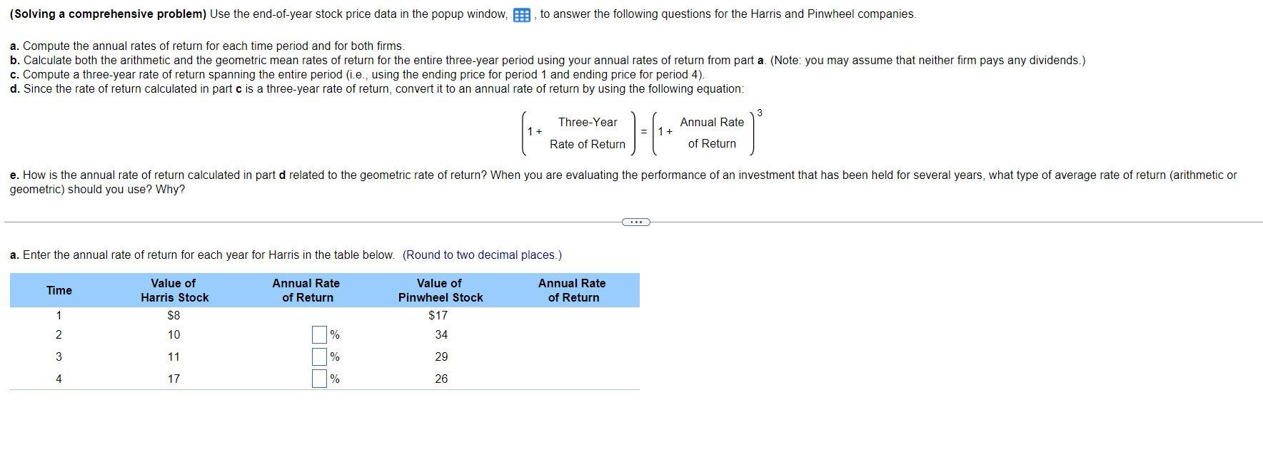  (Solving a comprehensive problem) Use the end-of-year stock price data in