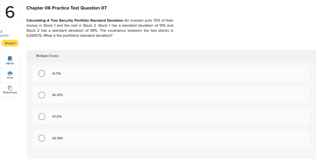  Chapter 06 Practice Test Question 07 Calculating A Two Security Portfolio