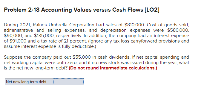  Problem 2-18 Accounting Values versus Cash Flows [LO2] During 2021, Raines