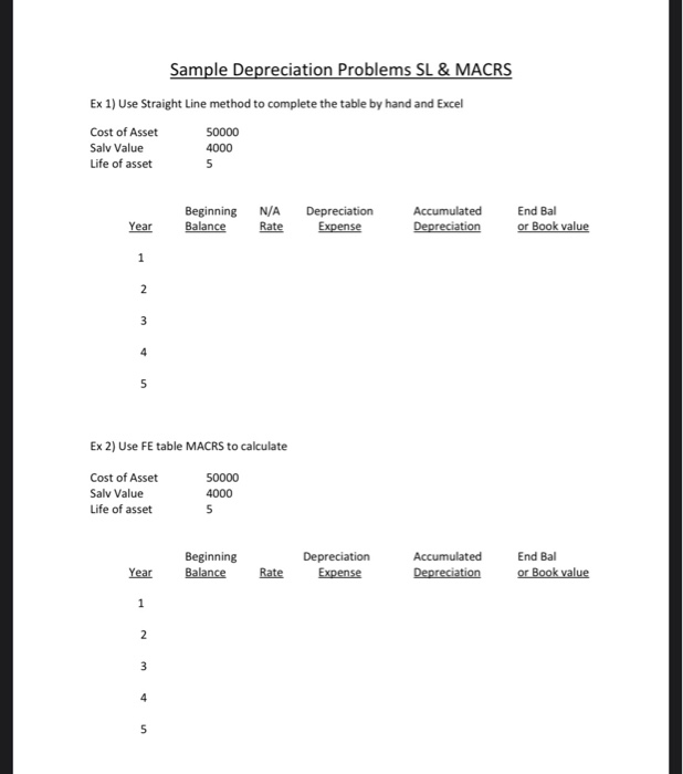 Sample Depreciation Problems SL & MACRS Ex 1) Use Straight Line