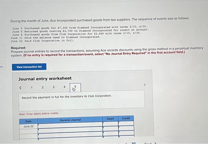for credit on account. June 6 purchased goods from club Corporation for