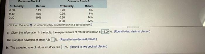  19% Common Stock A Common Stock B Probability Return Probability Return