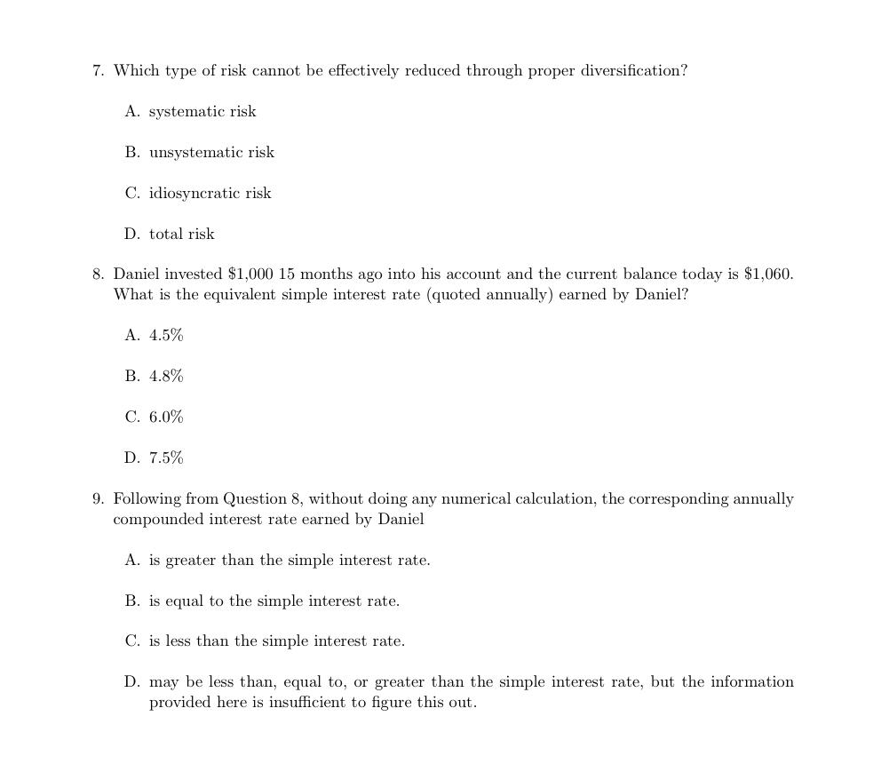 7. Which type of risk cannot be effectively reduced through proper