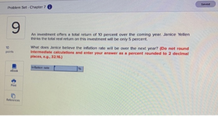  Saved Problem Set - Chapter 7 An investment offers a total