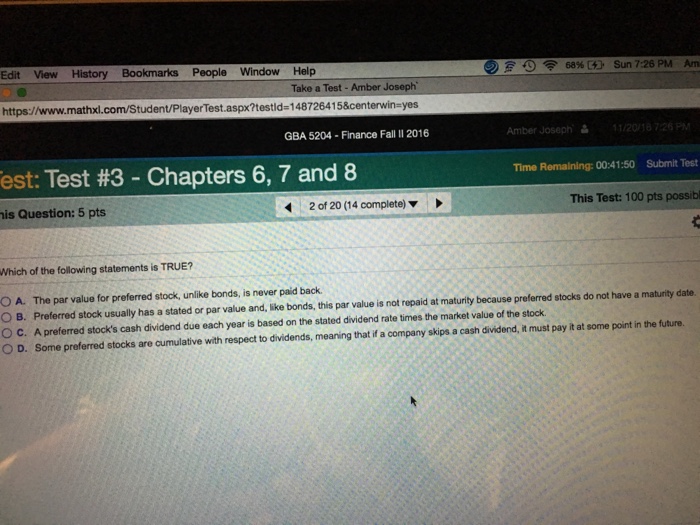  Edit View History Bookmarks People Window Help Take a Test Amber