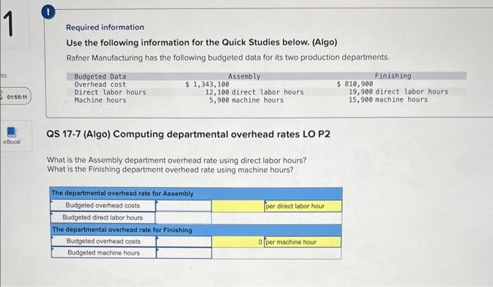  Required information Use the following information for the Quick Studies below.
