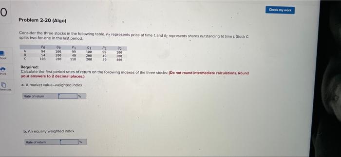 0 erences Problem 2-20 (Algo) Consider the three stocks in the