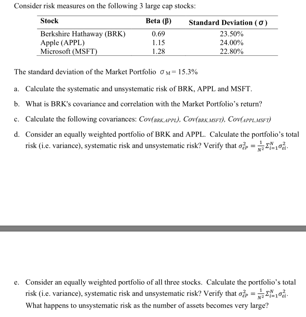 hi i need help on c to e Consider risk measures on