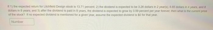  If 1) the expected return for Litchfield Design stock is 13.71