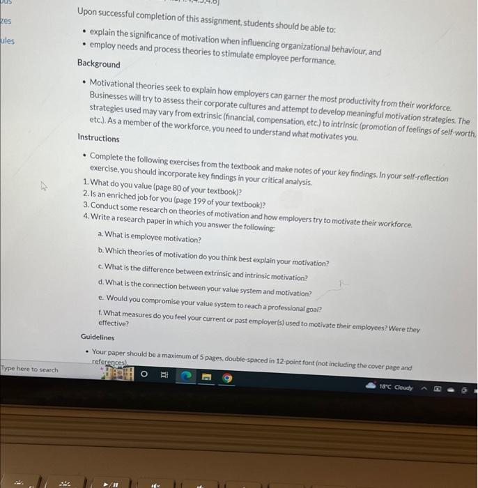  Upon successful completion of this assignment, students should beable to: -